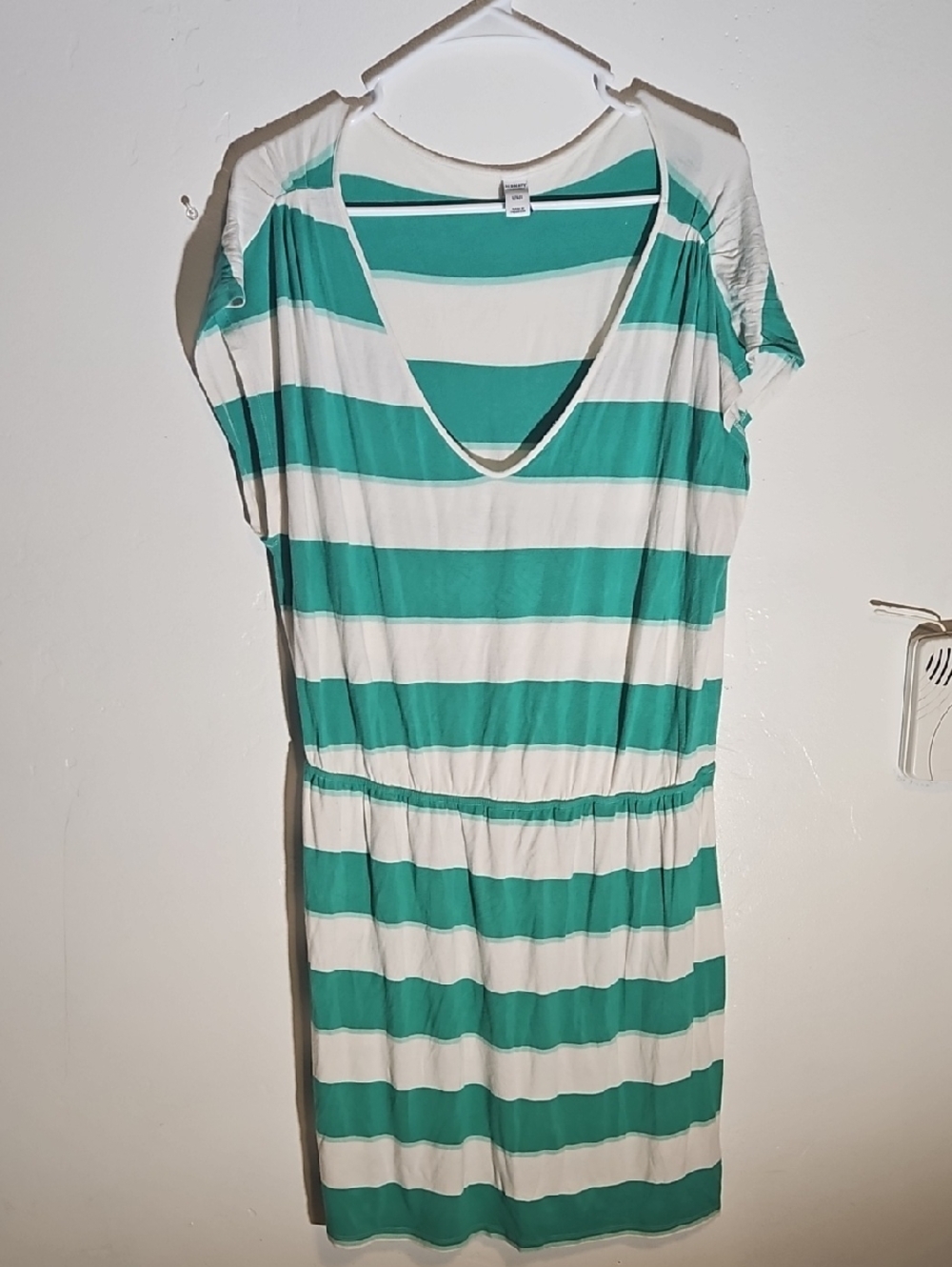 Old Navy Green and White Striped Short Sleeve Dress
